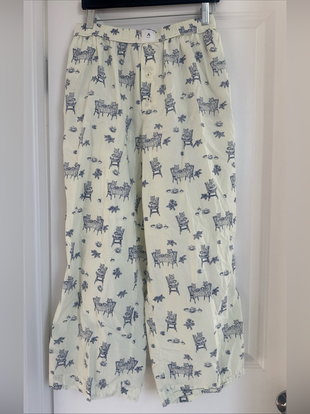 Anthropologie The Wren boxer sleep Pajama Pants Cat Tea Party lime Size Medium